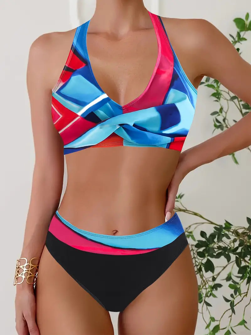 AD | Snyggt slumpmässigt tryck Halter Kors Bikini