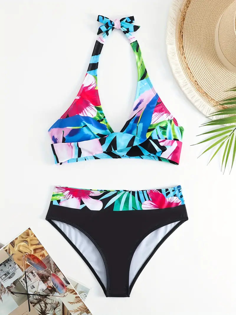 AD | Snyggt slumpmässigt tryck Halter Kors Bikini