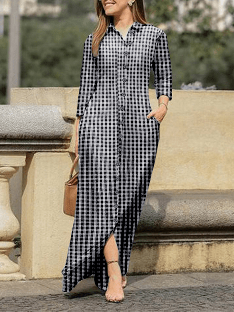 AD | Plaid skjortklänning med långärmad knapp för avslappnad och chic stil