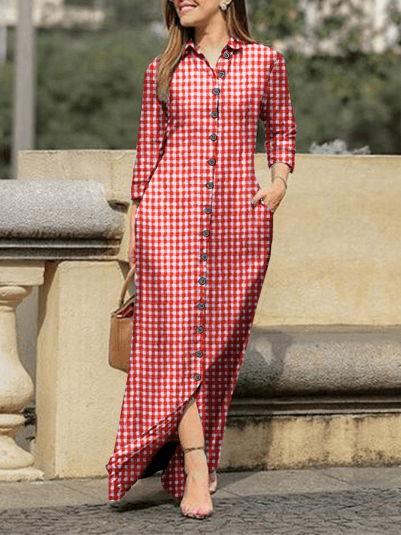 AD | Plaid skjortklänning med långärmad knapp för avslappnad och chic stil