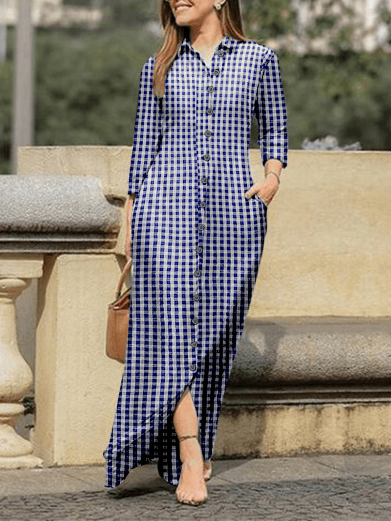 AD | Plaid skjortklänning med långärmad knapp för avslappnad och chic stil