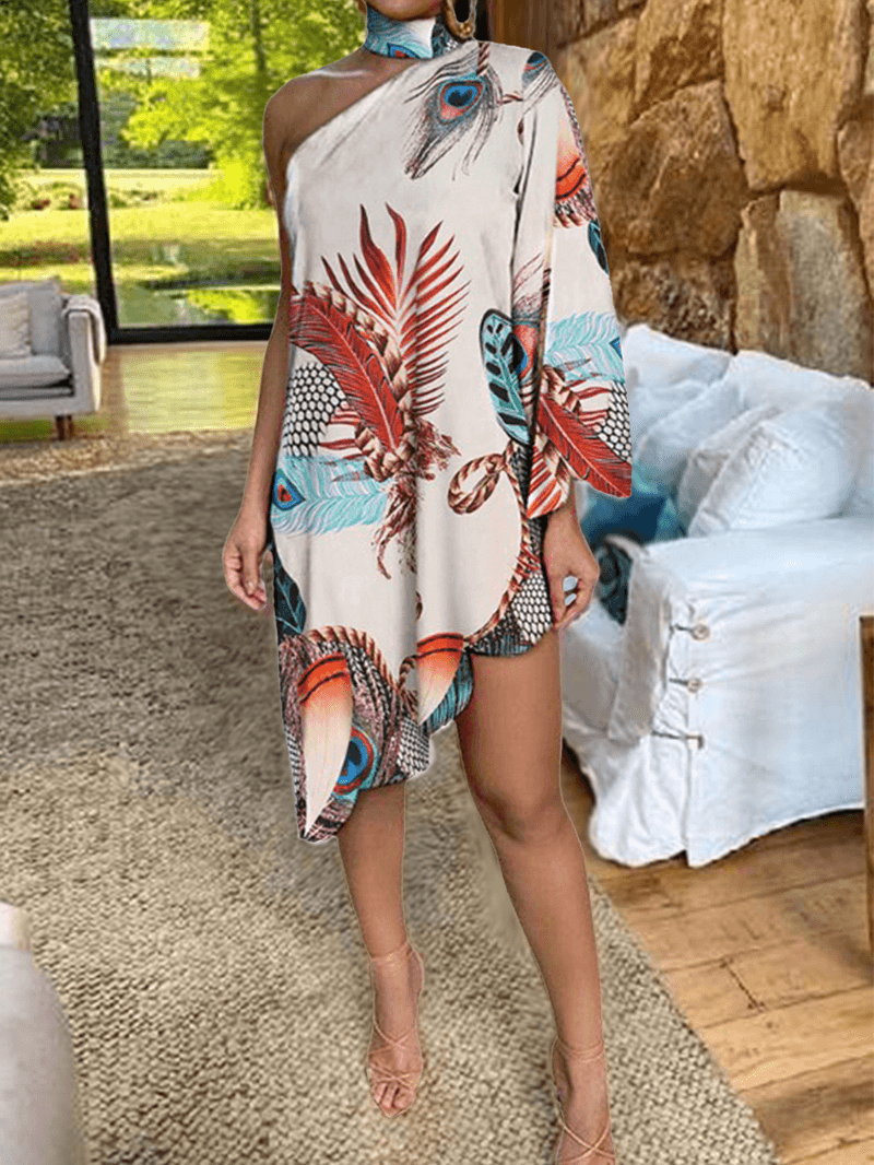 AD | One Shoulder Women's Tribal Print Dress: Iögonfallande design med oregelbunden fåll