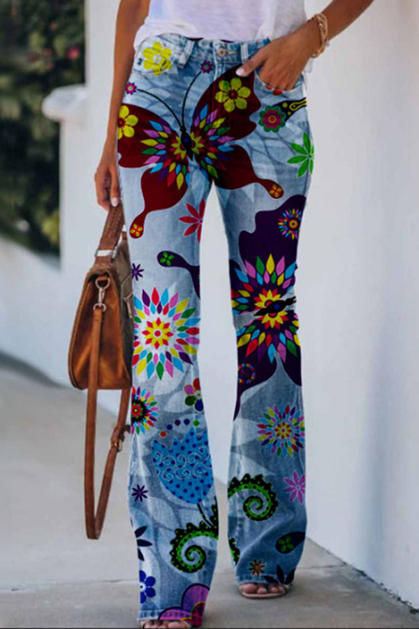 AD | Printed Faux High Rise Flare Byxor