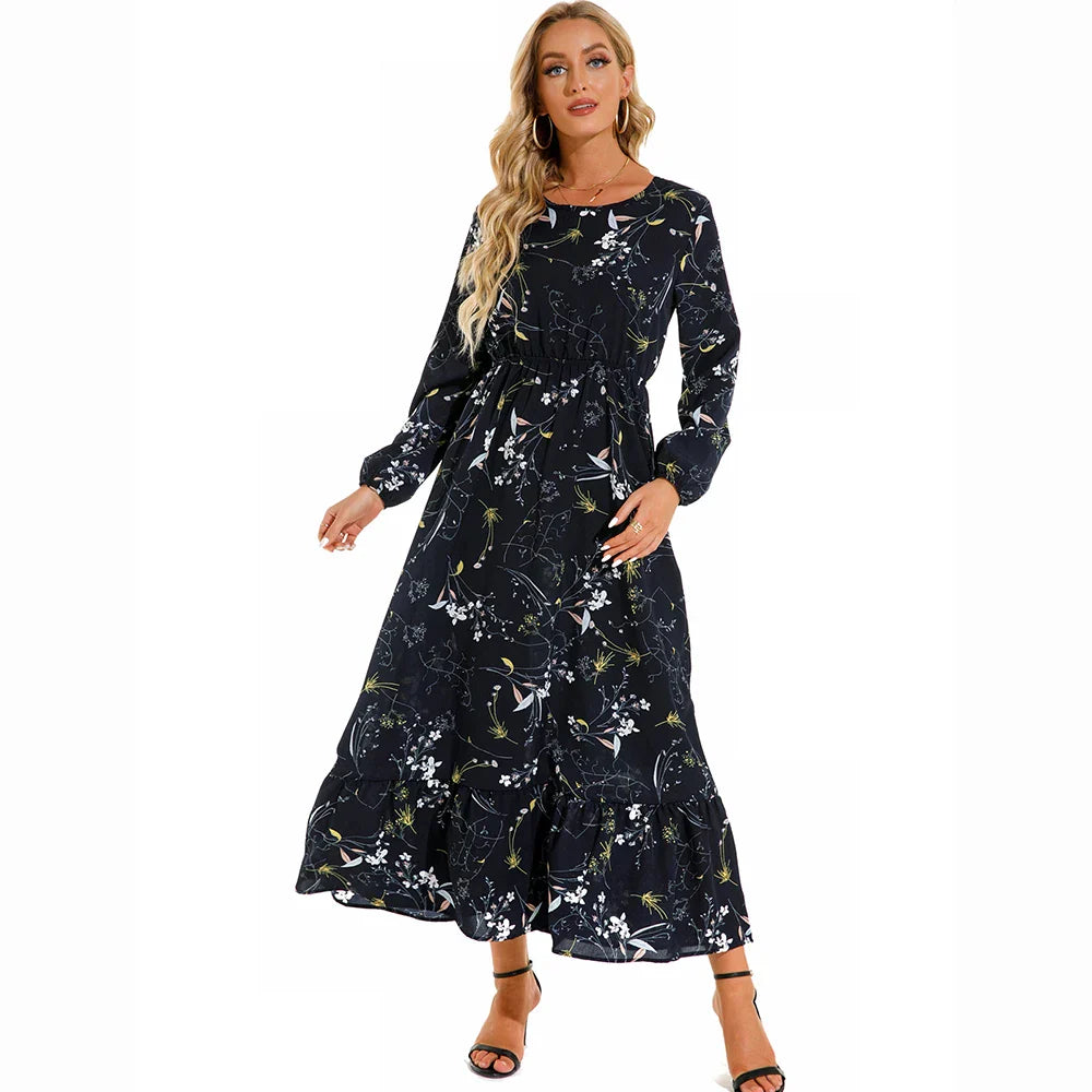 AD | Bohemiska kvinnor Maxi Casual Långärmad Chiffong Midiklänningar med hög midja