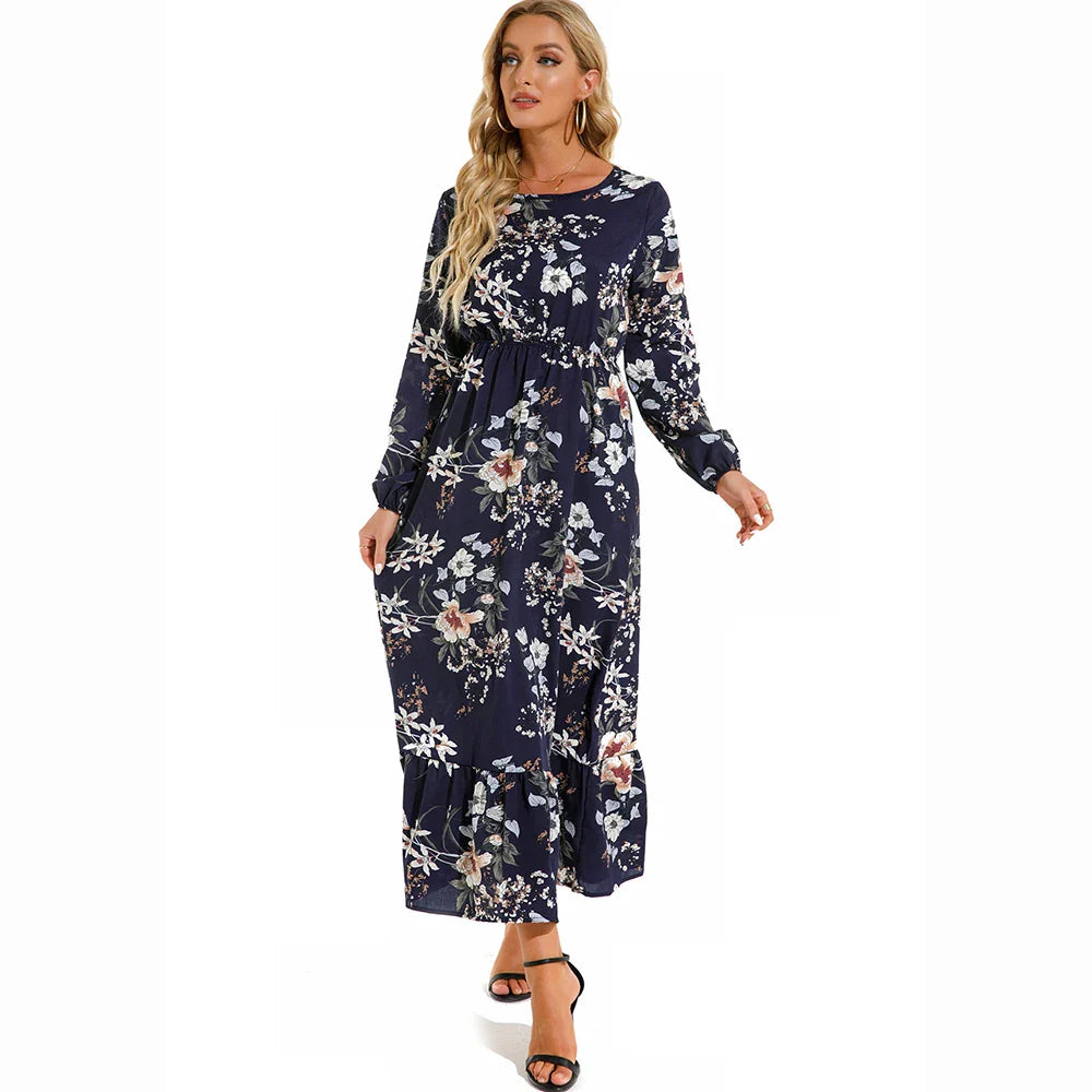 AD | Bohemiska kvinnor Maxi Casual Långärmad Chiffong Midiklänningar med hög midja