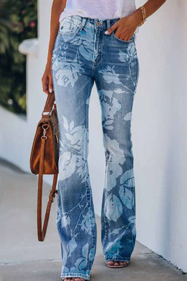 AD | Printed Faux High Rise Flare Byxor