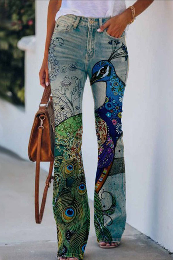 AD | Printed Faux High Rise Flare Byxor