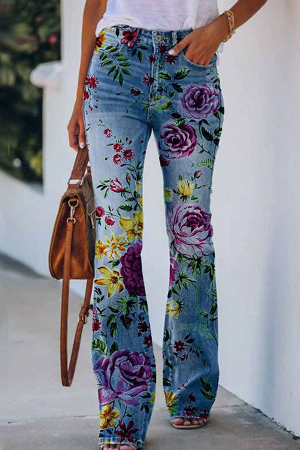 AD | Printed Faux High Rise Flare Byxor