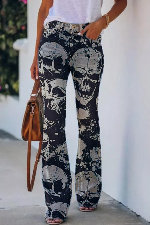 AD | Printed Faux High Rise Flare Byxor