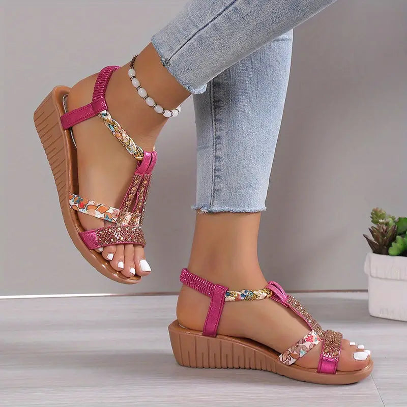 AD | Boho glam strass flätade kilklackssandaler
