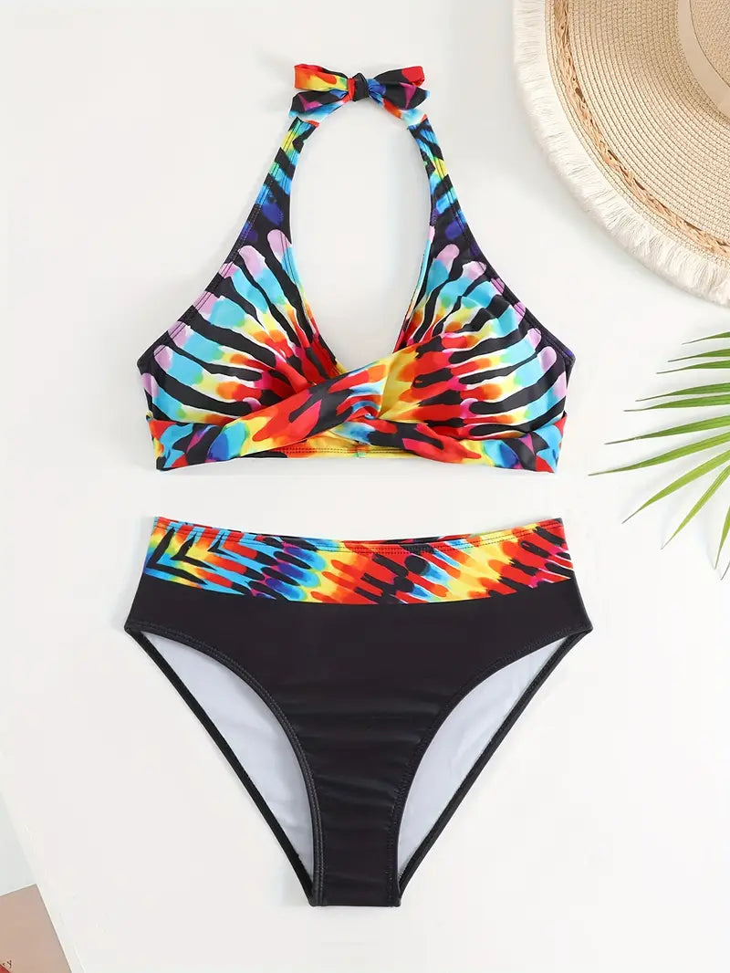 AD | Snyggt slumpmässigt tryck Halter Kors Bikini
