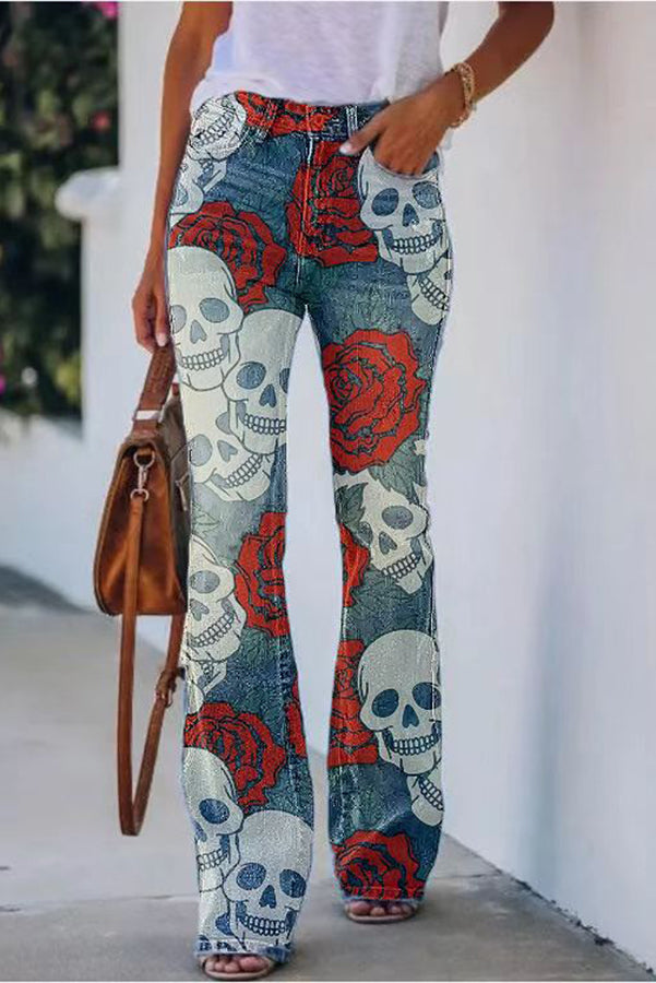 AD | Printed Faux High Rise Flare Byxor