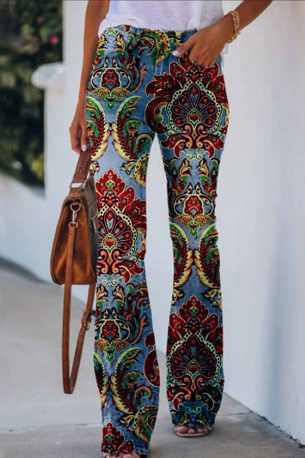 AD | Printed Faux High Rise Flare Byxor