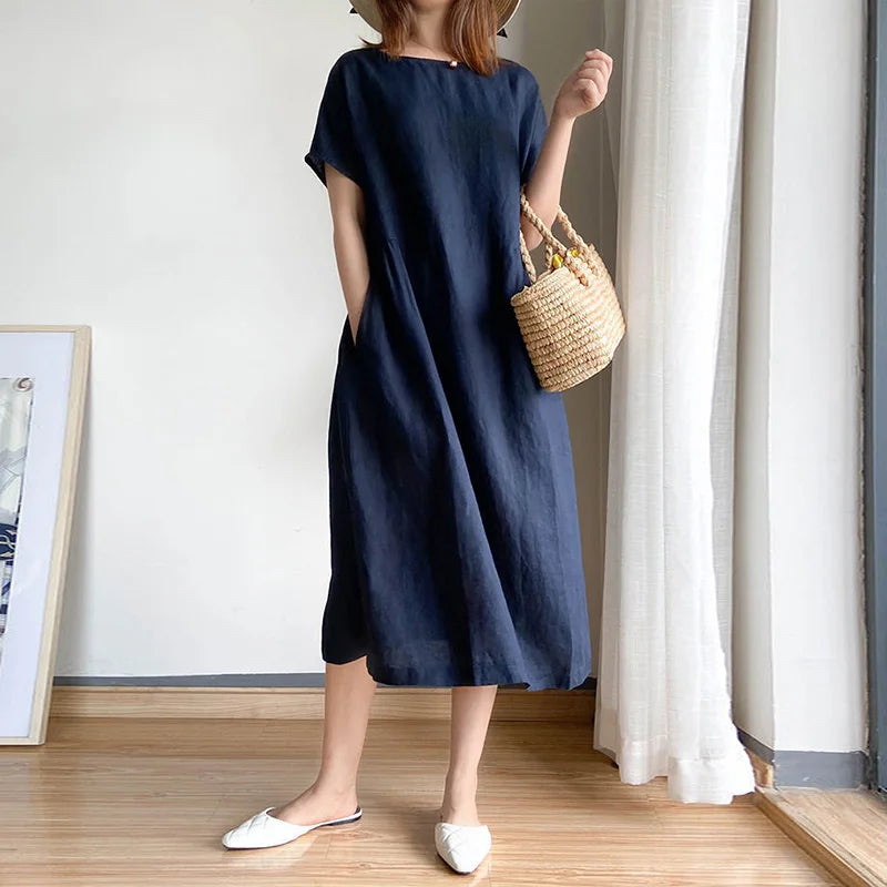 AD | Casual Chic O-Neck Lösa tröjor Koreanska midjehöga vår midiklänningar