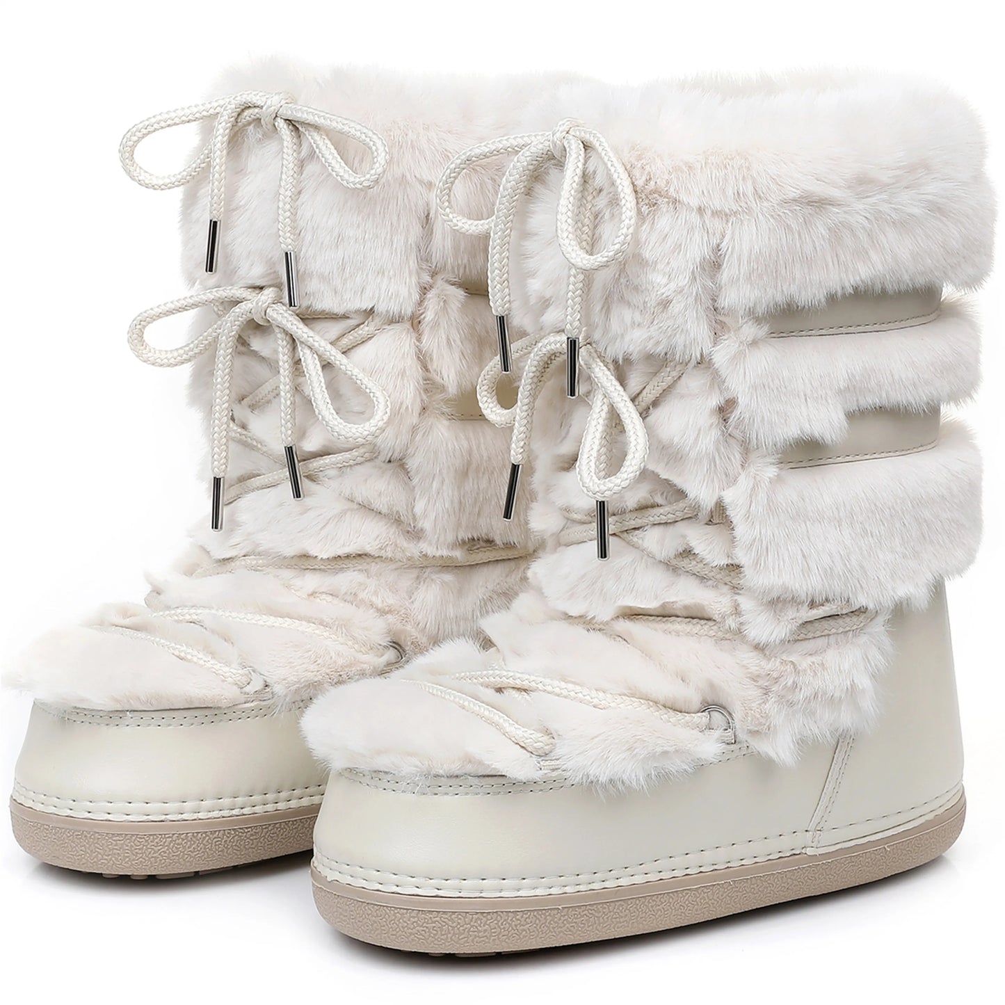 2025 Winter White Mid-calf Boots Women Fur Boots Brand Luxury Fluffy Fur Snow Boots Female Thick Fur Non-slip Cotton Boots