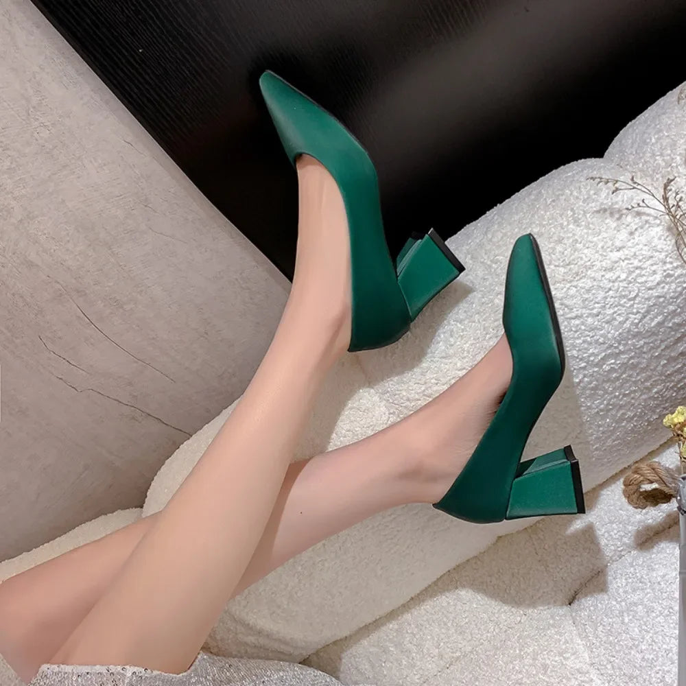 6.5cm Square Heels Patent Leather Red Pumps Shoes Woman Classics Pointed Toe Dress Official Pumps Party Plus Size 35-42