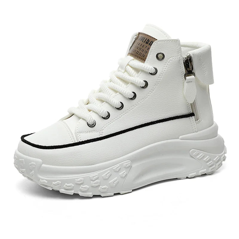 Double Zipper Chunky Sneakers Women 2024 Winter Thick Plush Warm Vulcanize Shoes Woman Fashion PU Leather Platform Sports Shoes