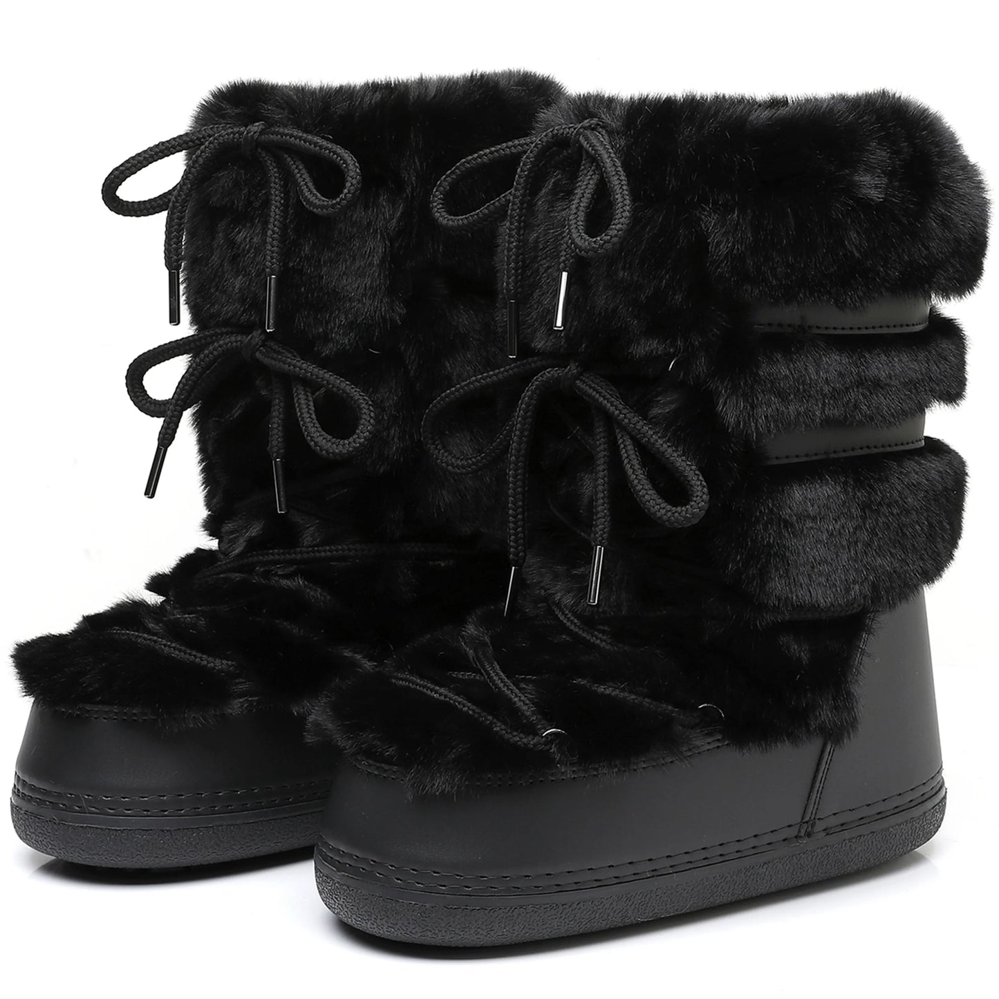 2025 Winter White Mid-calf Boots Women Fur Boots Brand Luxury Fluffy Fur Snow Boots Female Thick Fur Non-slip Cotton Boots