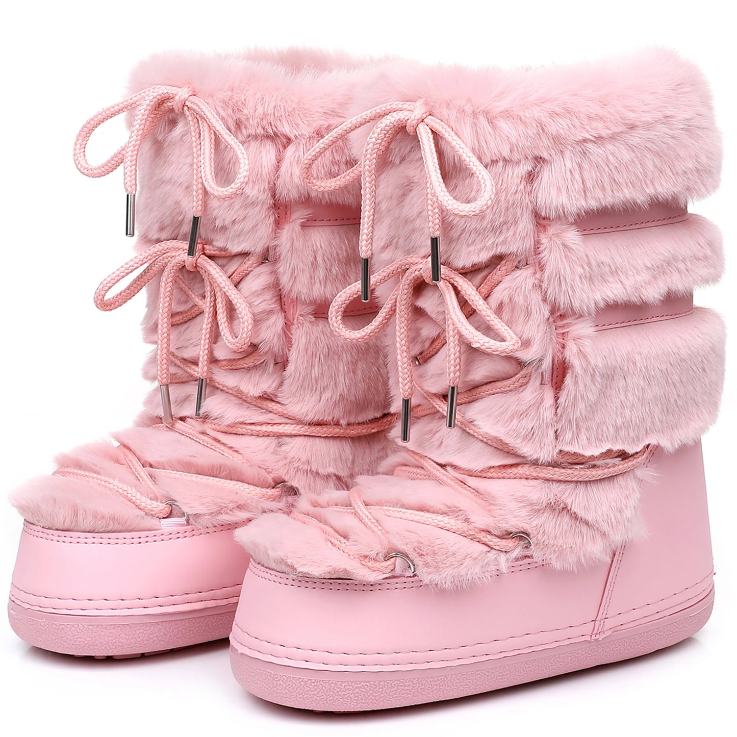 2025 Winter White Mid-calf Boots Women Fur Boots Brand Luxury Fluffy Fur Snow Boots Female Thick Fur Non-slip Cotton Boots