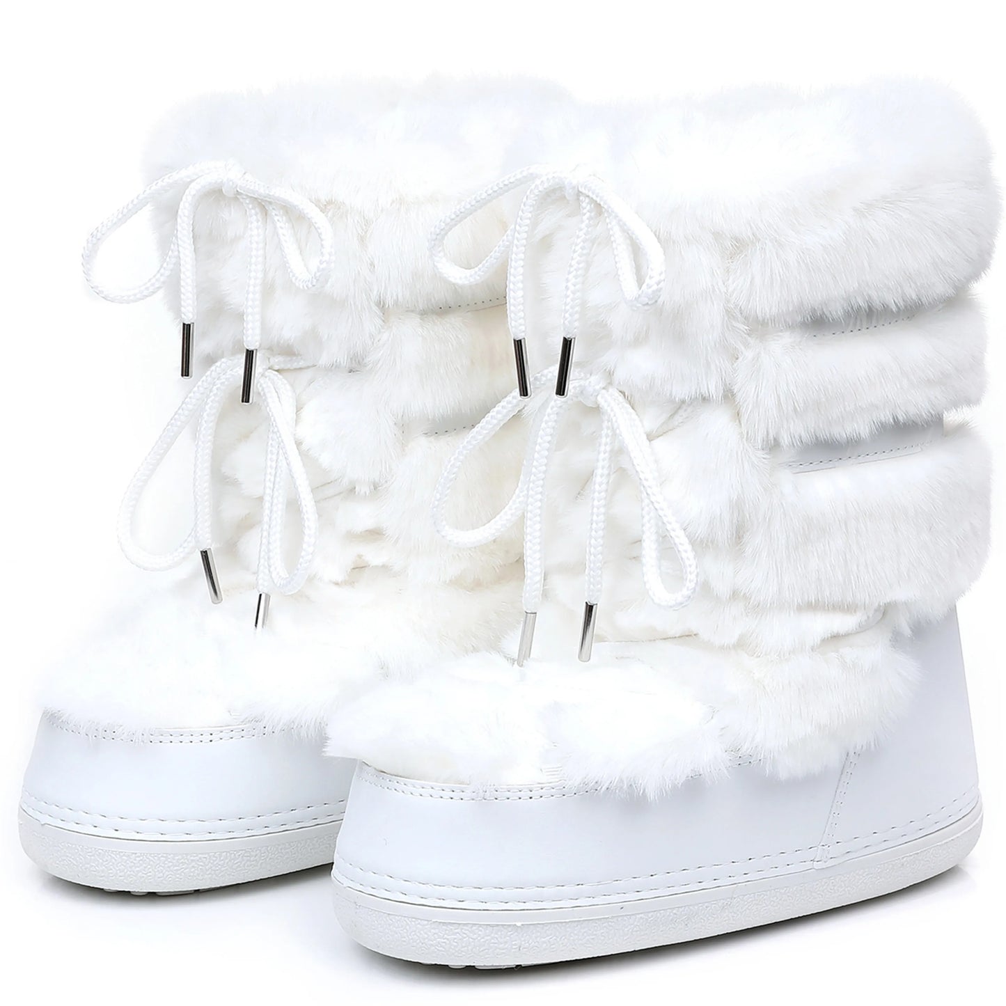 2025 Winter White Mid-calf Boots Women Fur Boots Brand Luxury Fluffy Fur Snow Boots Female Thick Fur Non-slip Cotton Boots