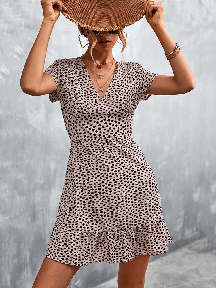 AD | Kort Boho V-Neck Blommor Bohemiska blommor Mini Midiklänningar