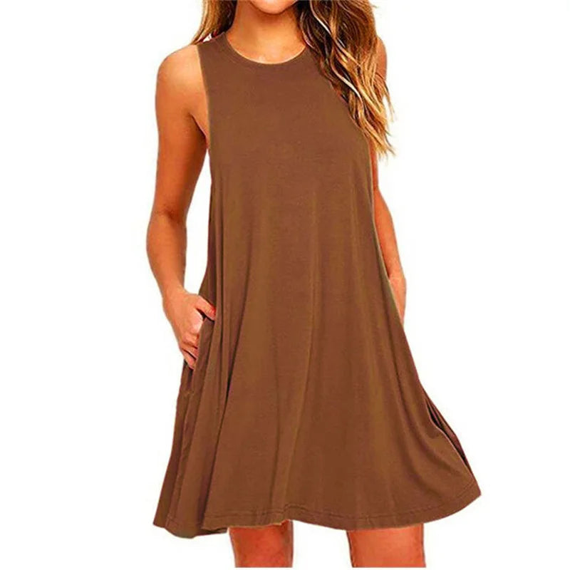 AD | Ärmlös Ladies O-Neck Club Beach A-Line Mini Vestidos Midiklänningar