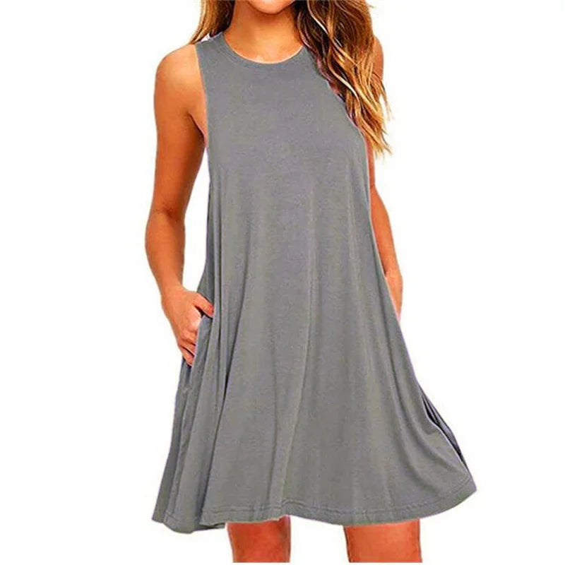 AD | Ärmlös Ladies O-Neck Club Beach A-Line Mini Vestidos Midiklänningar