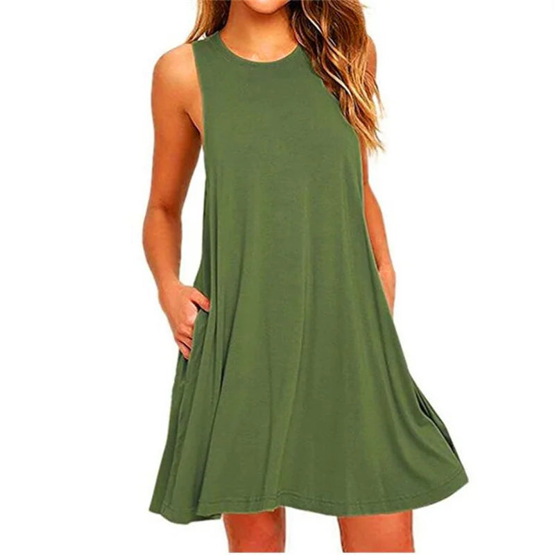 AD | Ärmlös Ladies O-Neck Club Beach A-Line Mini Vestidos Midiklänningar
