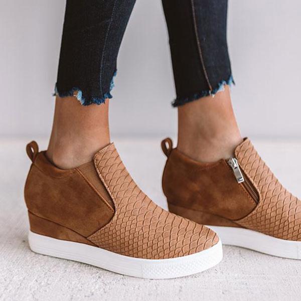 AD | Kvinnor Runda Hollow Wedges Ankelkängor med dragkedja
