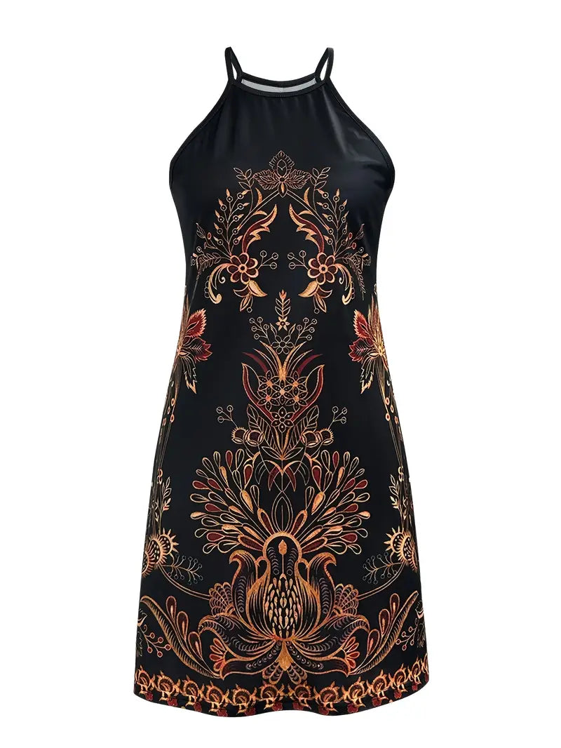 AD | Klänning med halterneck och Boho-tryck