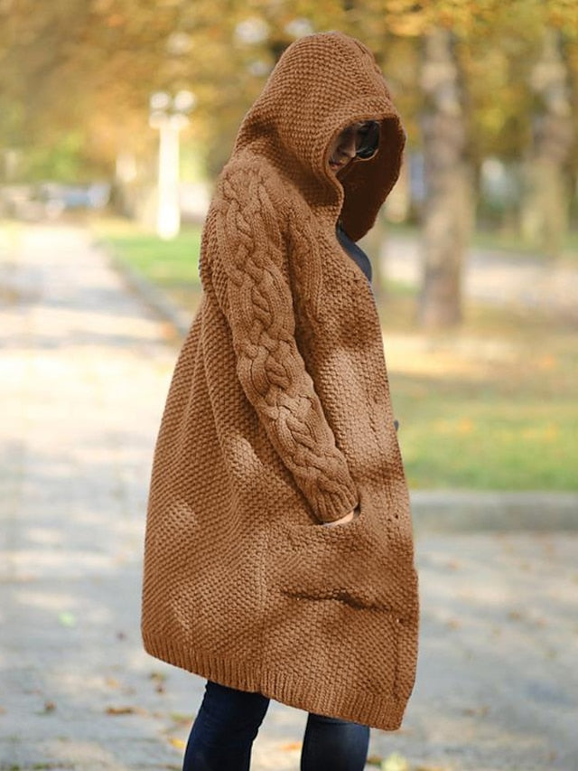 AD | Cardigan med huva i grovstickat material