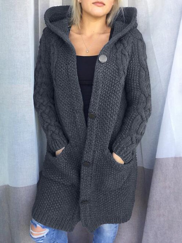 AD | Cardigan med huva i grovstickat material