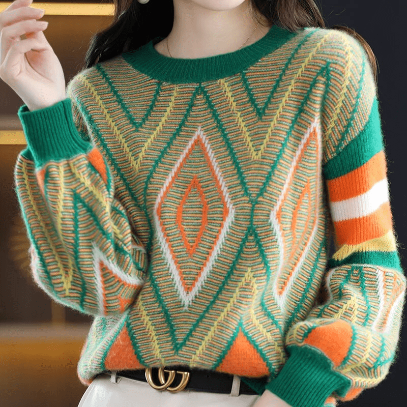 AD | A'leurs - Elegant grön-orange mönstrad tröja