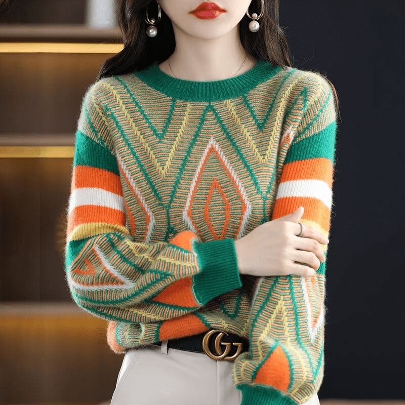 AD | A'leurs - Elegant grön-orange mönstrad tröja