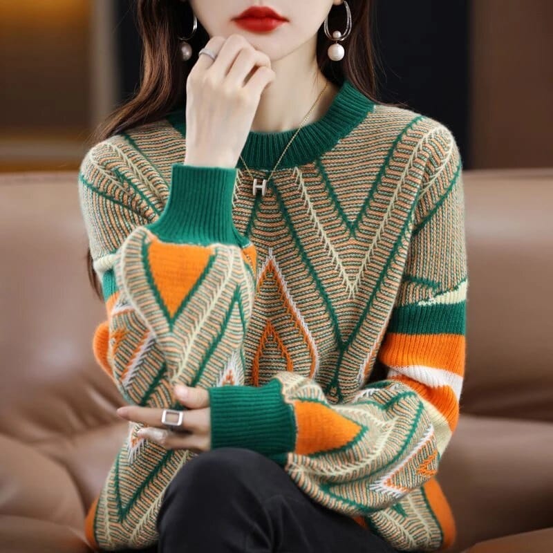 AD | A'leurs - Elegant grön-orange mönstrad tröja