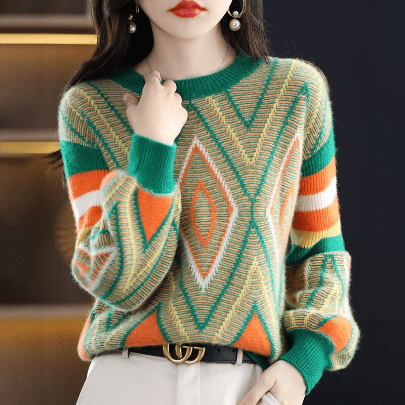 AD | A'leurs - Elegant grön-orange mönstrad tröja
