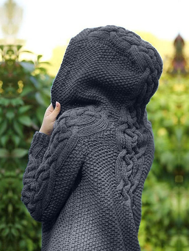 AD | Cardigan med huva i grovstickat material