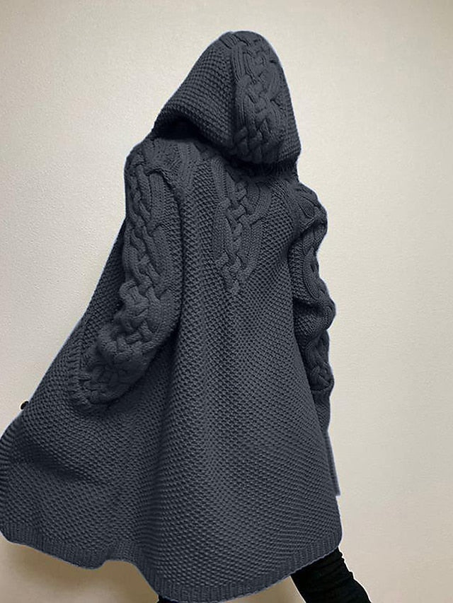 AD | Cardigan med huva i grovstickat material