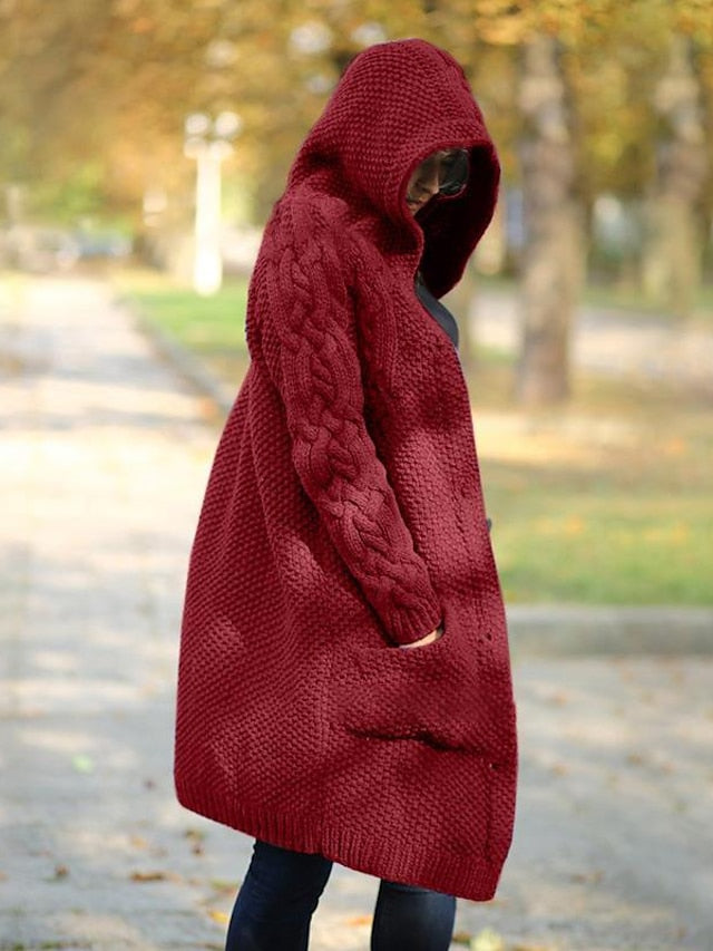 AD | Cardigan med huva i grovstickat material