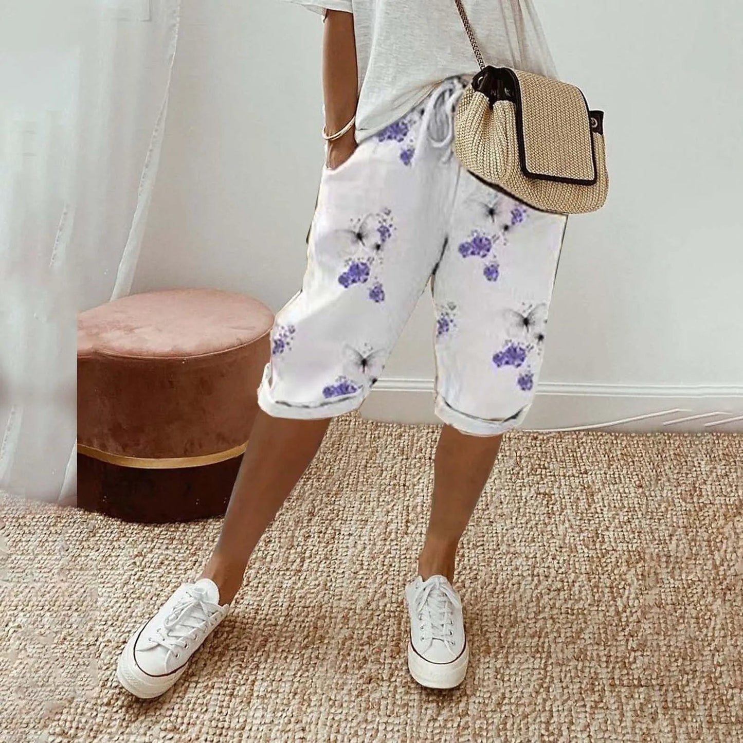 AD | Bermudashorts med blommigt tryck och dragsko