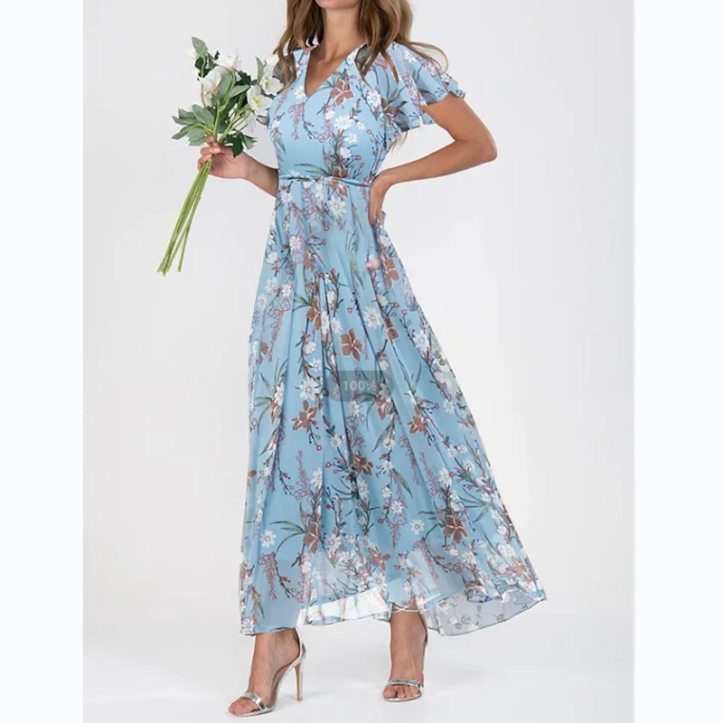 AD - lång med korta ärmar och blommigt tryck