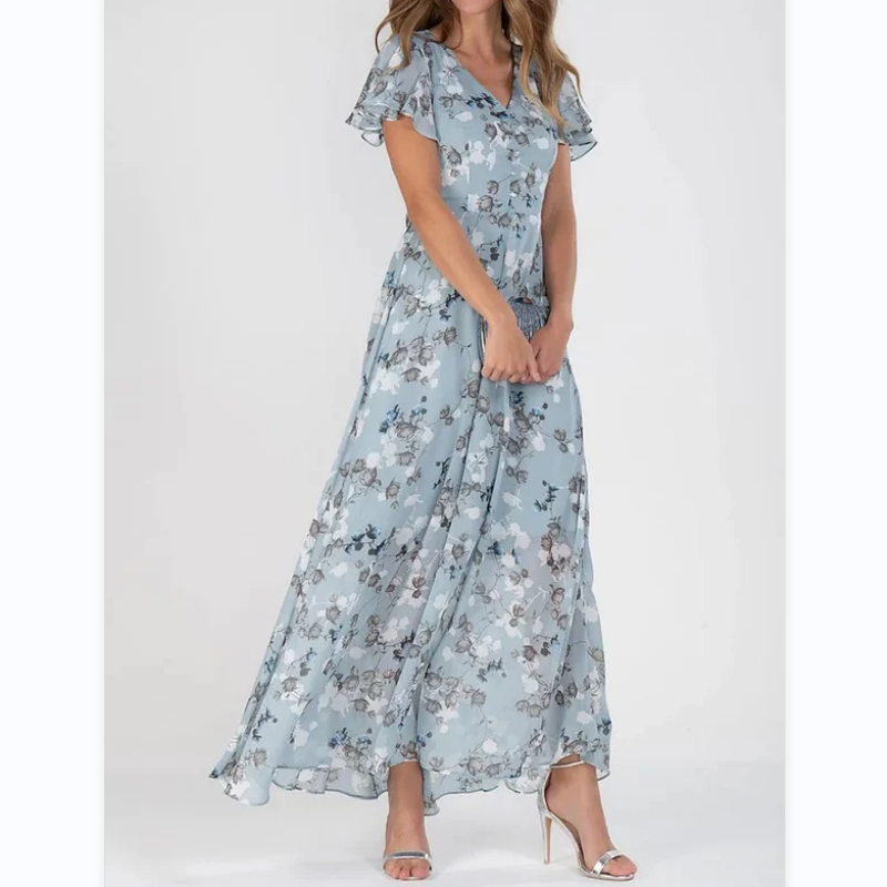 AD - lång med korta ärmar och blommigt tryck