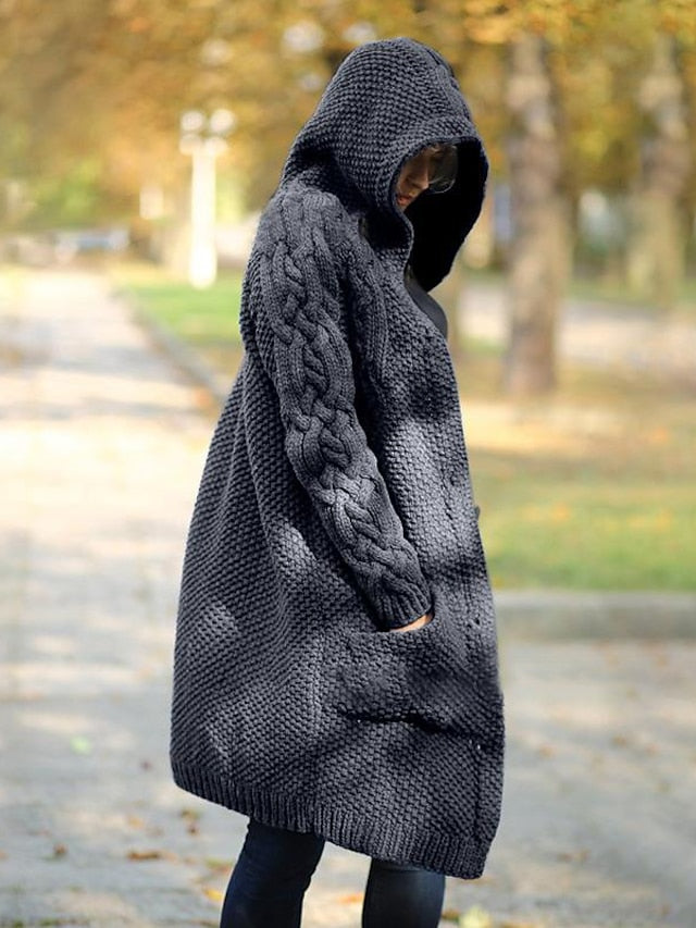 AD | Cardigan med huva i grovstickat material