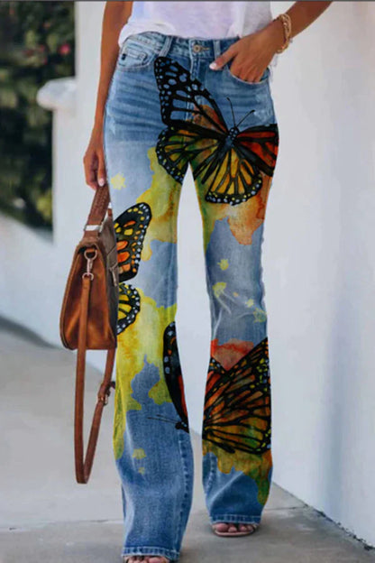 AD | Printed Faux High Rise Flare Byxor