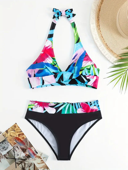 AD | Snyggt slumpmässigt tryck Halter Kors Bikini