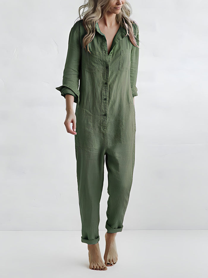 AD | Långärmad jumpsuit med knappslå