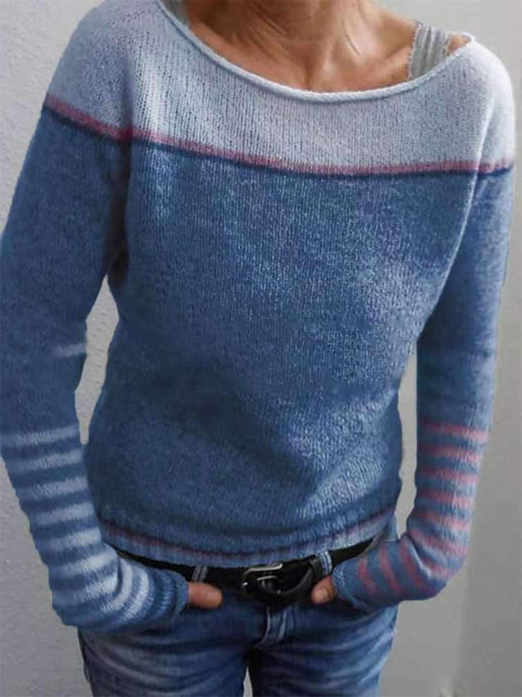 AD | Colorblock stickad tröja med randiga ärmar