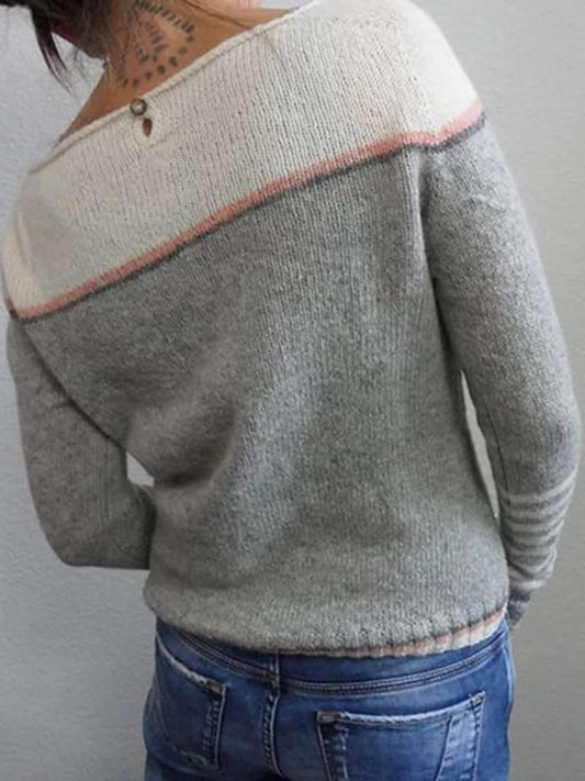 AD | Colorblock stickad tröja med randiga ärmar