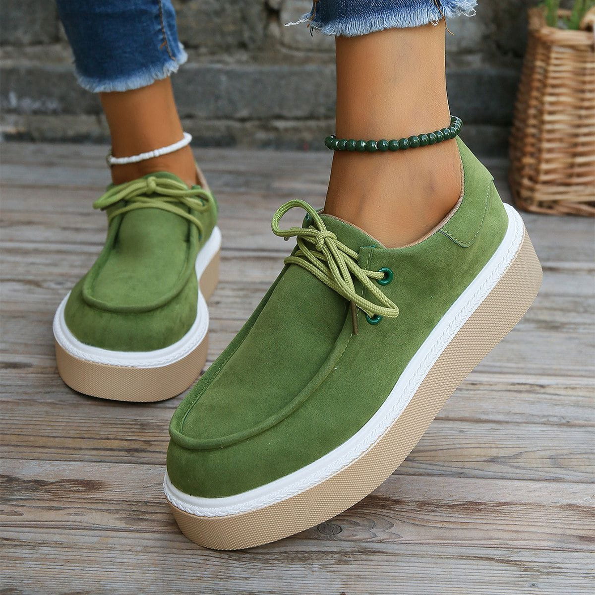 AD | Kvinnliga snörade flats med tjock sula Sneakers