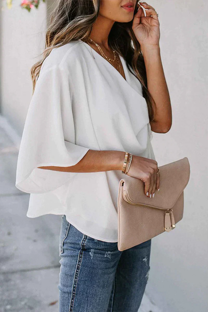 AD Casual enfärgade V-ringade toppar med patchwork